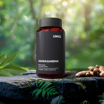 Uniiq Ashwagandha bottle in the nature
