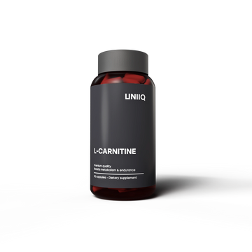Bottle of UNIIQ L-Carnitine supplement on a white background