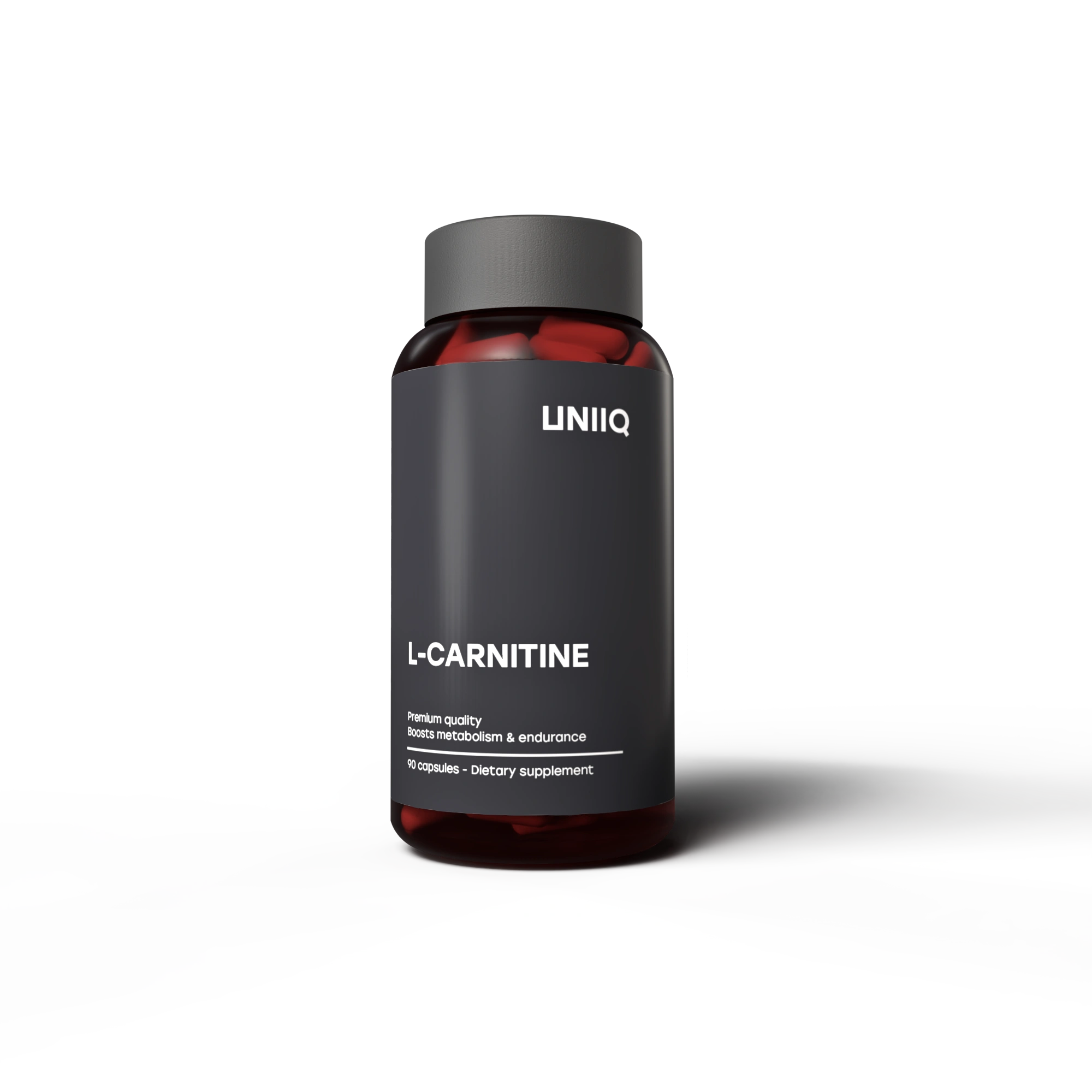 Bottle of UNIIQ L-Carnitine supplement on a white background