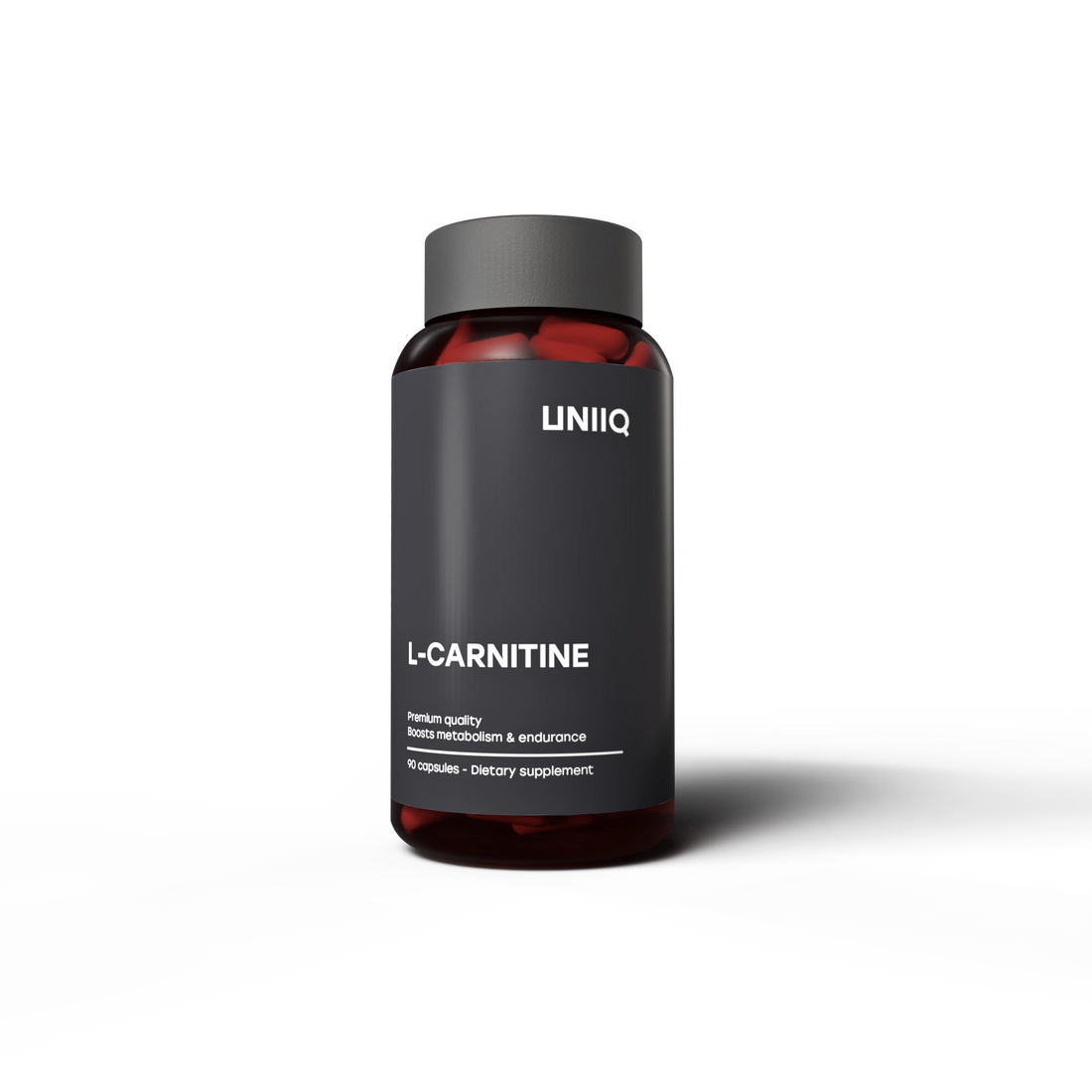 Bottle of UNIIQ L-Carnitine supplement on a white background