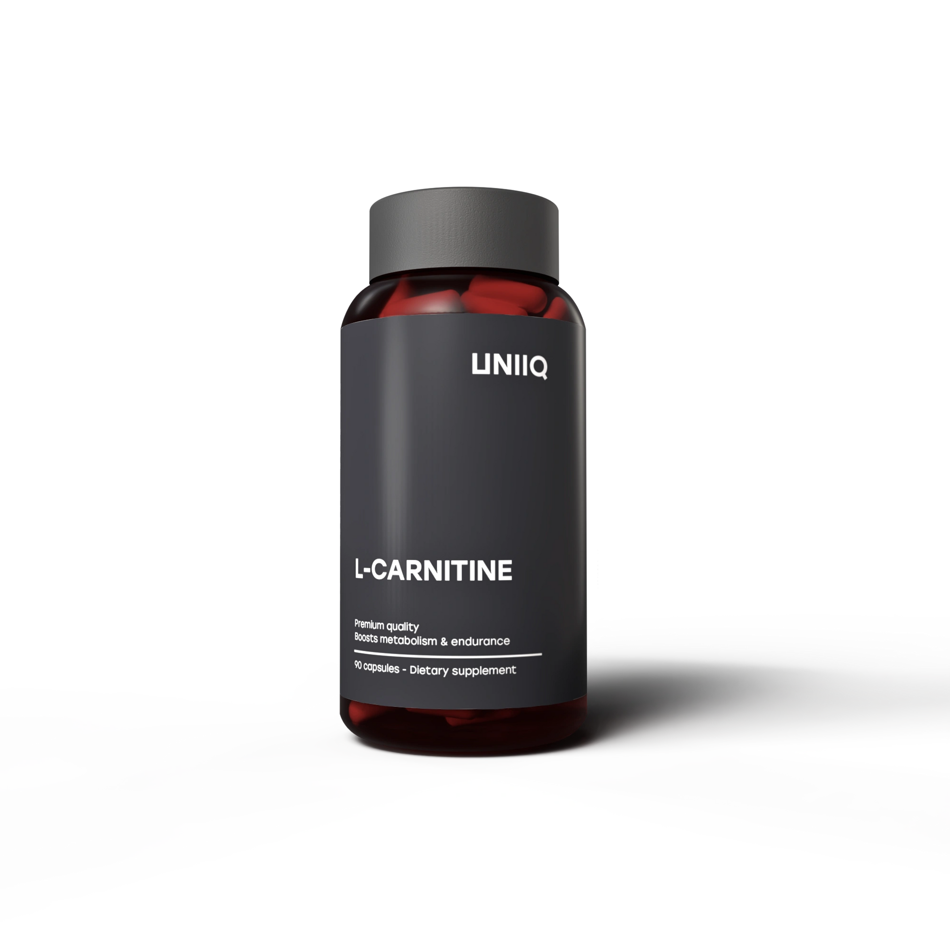 Bottle of UNIIQ L-Carnitine supplement on a white background