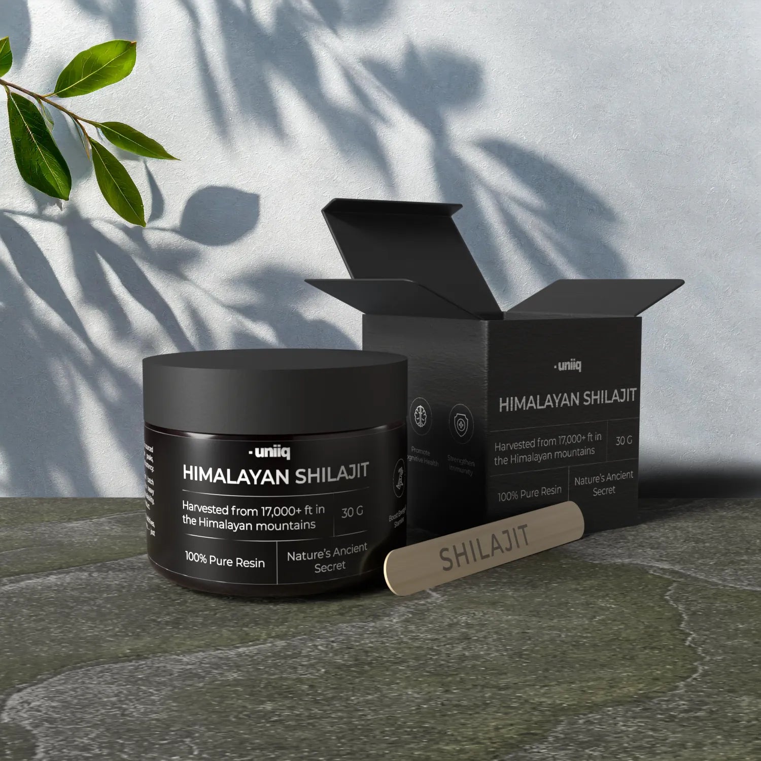 Shilajit Bottle and box lifestyle image